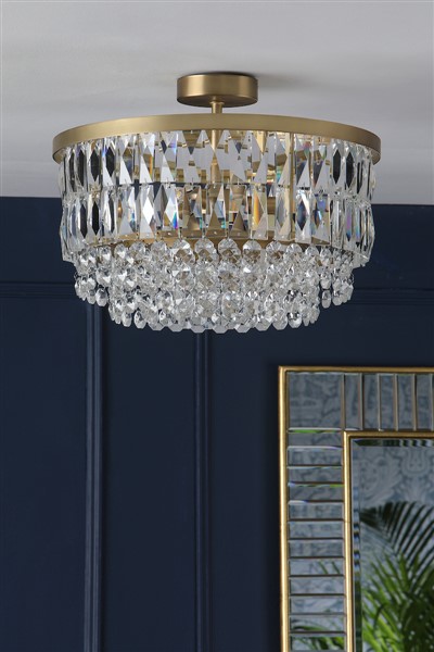 (image for) Laura Ashley Rhosill 3 Light Semi Flush Glass & Antique Brass